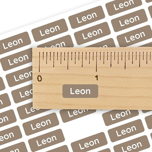Mini Name Labels (175) - Custom Personalized Name Labels for Labeling Tiny Items, Washer and Dryer-Safe Waterproof Labels for Daycare, Preschool, and School - Brown