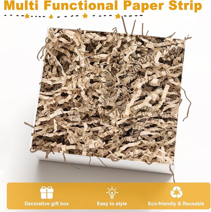 Crinkle Cut Paper Shred Filler,1 LB Brown Shredded Paper for Gift Boxes Bags Basket Filler Decoration,Grass Cushion Paper Streamer Stuffing for Christmas,Thanksgiving,Mother's Day Gift Wrapping
