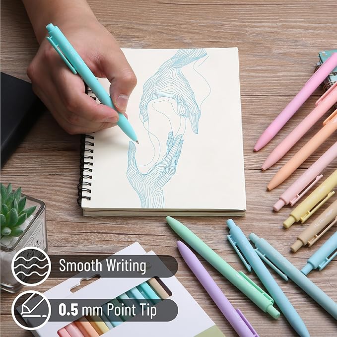 Mr. Pen- Retractable Gel Pens, 12 Pack, Assorted Color Ink, Fine Point 0.5mm, Fast Dry, Smooth Writing, Cute Pens for Drawing, Writing Planner and School Supplies