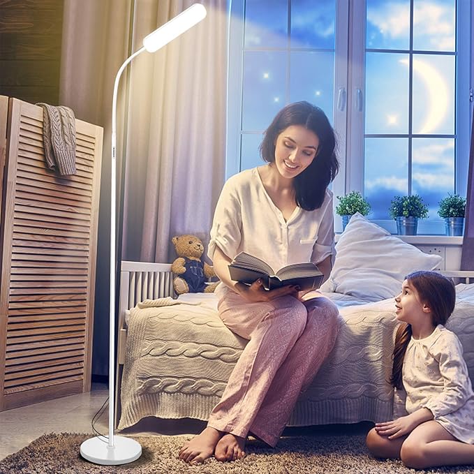 Wio-Mio Floor Lamps, 15w/1000lm Bright LED Floor Lamp with Stepless Adjustable 3000K-6000K Colors and Dimmer, Remote and Touch Control Reading Lamp, Adjustable Floor Lamp for Living Room