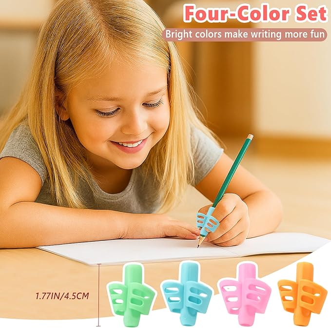 4-Pack Pencil Grips for Kids – Handwriting Trainer & Posture Correction Holder for Toddlers, Preschoolers, and Special Needs Children
