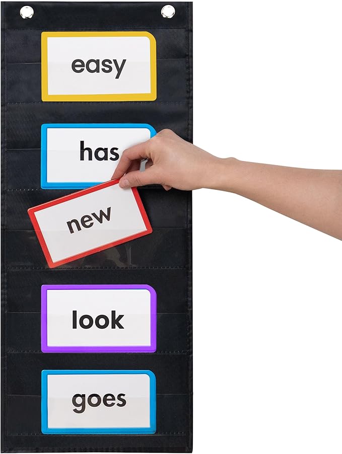 Essex Wares - 9" Wide x 22" Tall Pocket Chart, Black - Sturdy Pocket Chart for Classroom for Sentence Strips - Easy to Use & Hang, Reusable Black Pocket Chart