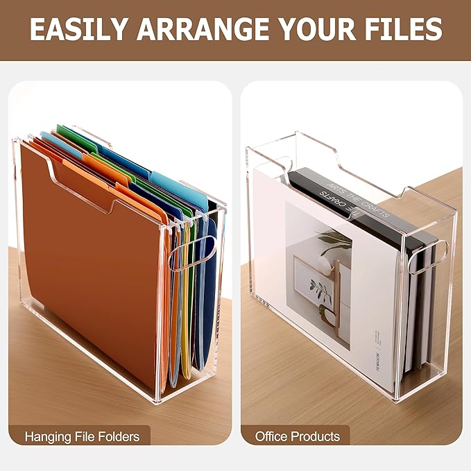 Acrylic File Folder Organizer, Clear Hanging File Organizer Box for Letter Size, Desktop File Holder with Handles, Slim Filing Storage Box for Desk Office Home Work -1 Pack