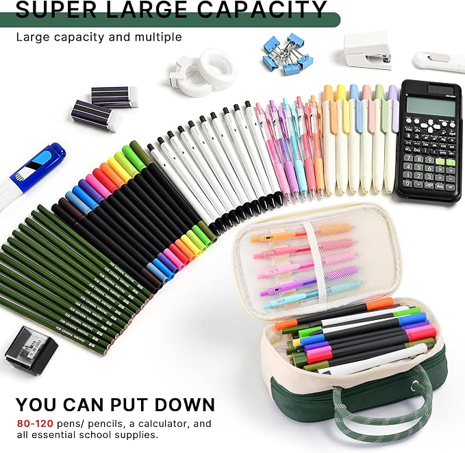 TOPBIDAI Large Pencil Case Pouch School Supplies for Girls Boy Women Men | Big Pencil Bag with 5 Compartments, Easy Grip Handle, Office College School Pencil Box