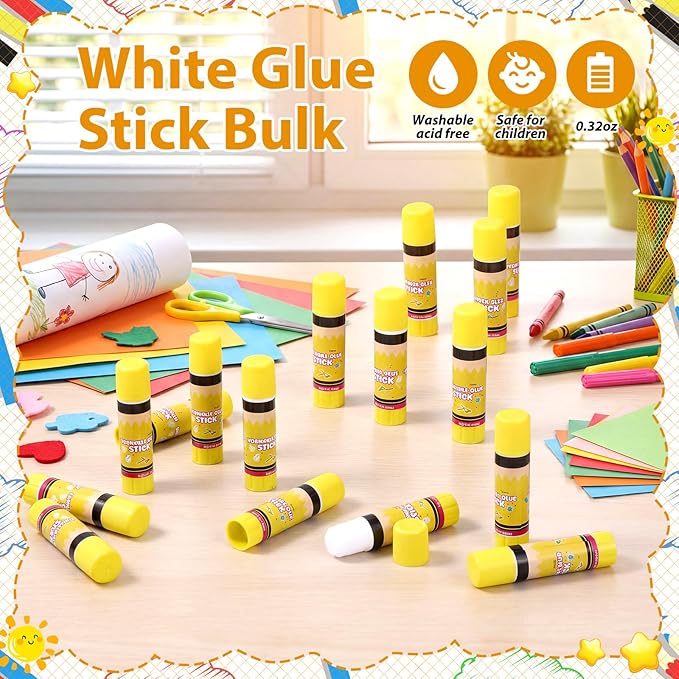 Zubebe 200 Pcs White Glue Stick Bulk Back to School Gifts First Day Sets 0.32 oz Washable Glue Stick for Crafts Home Classroom Prize Party Supplies Scrapbooking Crafting Supplies (Cute Pencil)
