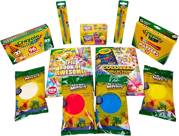 Crayola Art Set for Kids (125pcs), Art Supplies Kit with Giant Coloring Books, Washable Paints, Markers & Storage Box, Gift for Kids, Ages 5+ [Amazon Exclusive]