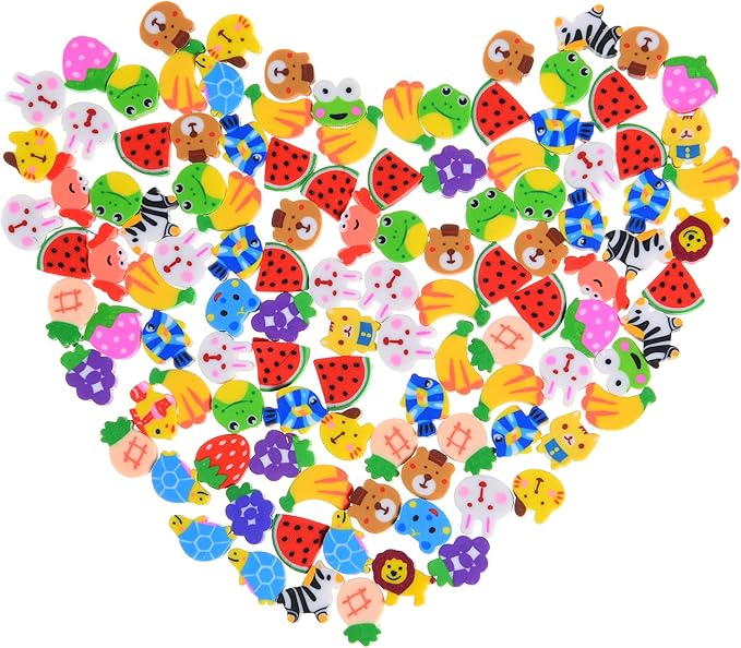 300Pcs Mini Erasers for Kids Bulk, Small Animal Fruit Erasers