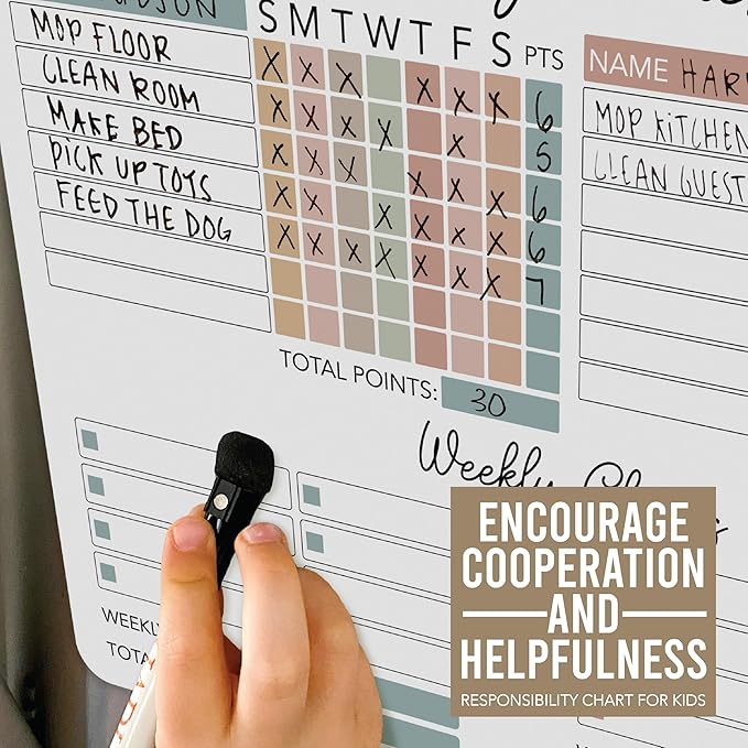 Hadley Designs Magnetic Chore Chart for Kids Multiple - Chores Board for Refrigerator, Dry Erase Task Chart for 2 Kids Daily Behavior, Family Weekly Planner Teens and Adults, Boho Pastel Chore Board