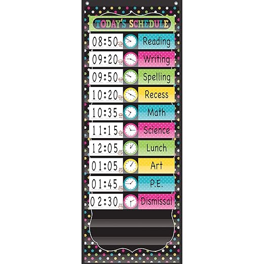Teacher Created Resources TCR20752 Chalkboard Brights 14 Pocket Daily Schedule, Nylon/Vinyl, Black