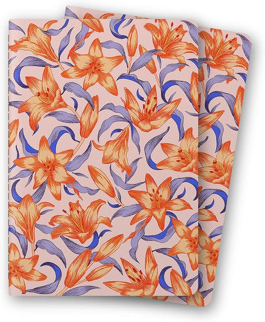 Stitched Composition Notebooks 2-Pack with Unique Art Designed Cover, A5 Lined Diary (8.2"L*5.5"W), Lay Flat Design, Thicked Paper Writes Smoothly for School and Office (Lily)