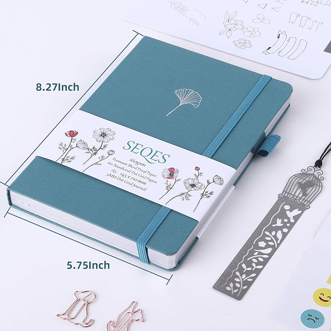 A5 Bullet Dotted Journal Notebook | 160gsm Thick Bleedproof Paper, Lay Flat Binding, 160 Numbered Pages | Hard Cover Dot Grid Notebook/Bullet Journals for Creatives & Professionals-Ginkgo leaf