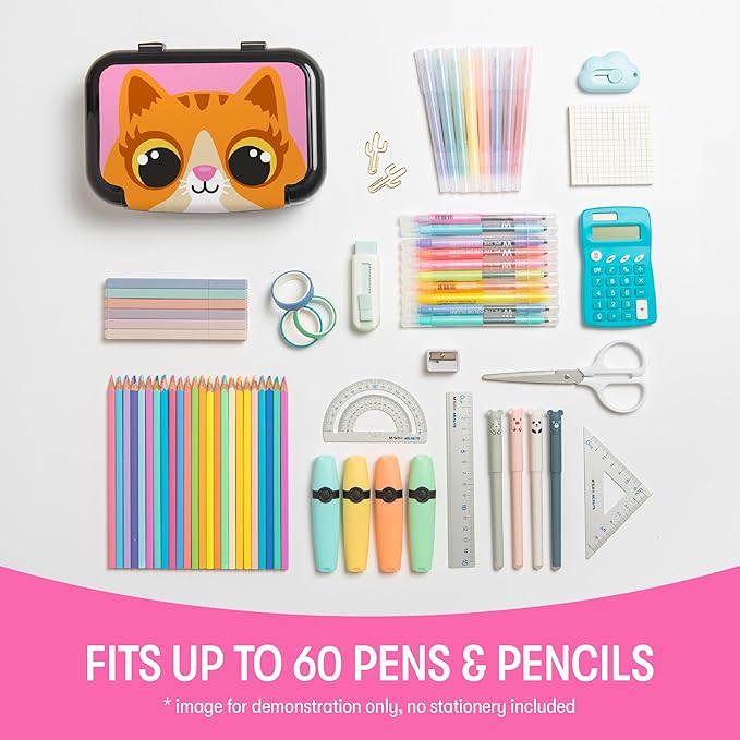 ZIPIT: Recycled Plastic Pencil Box - Kitty - Large Capacity Case, Animal Character Stationery Organizer, School Supplies-Toy Holder, Snap Close, Kids