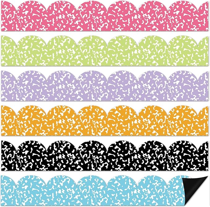 Composition Notebook Magnetic Bulletin Board Borders Colorful Composition Notebook Scalloped Magnetic Border Strips Back to School Classroom Decor for Home Office Whiteboard Chalkboard Decor（24 Pcs ）