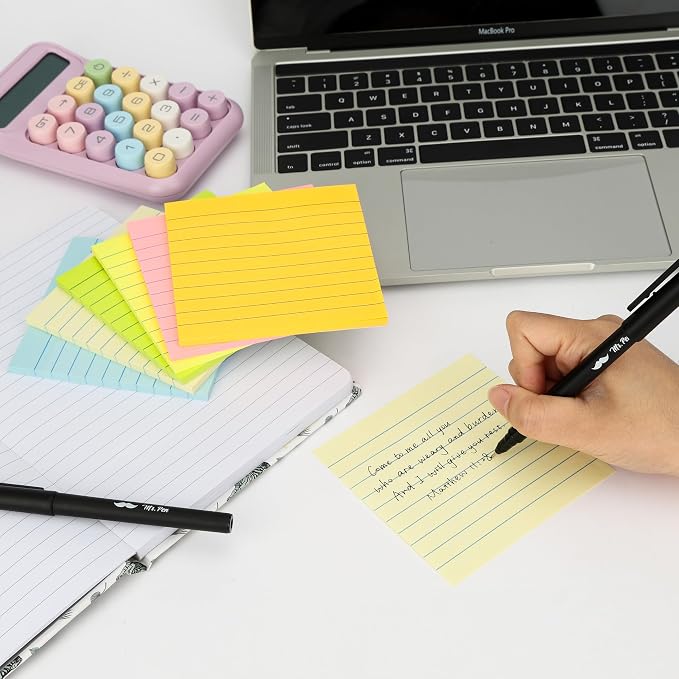 Mr. Pen- Lined Sticky Notes, 4" x 4", 12 Pads, 45 Sheets/Pad, Pastel Color