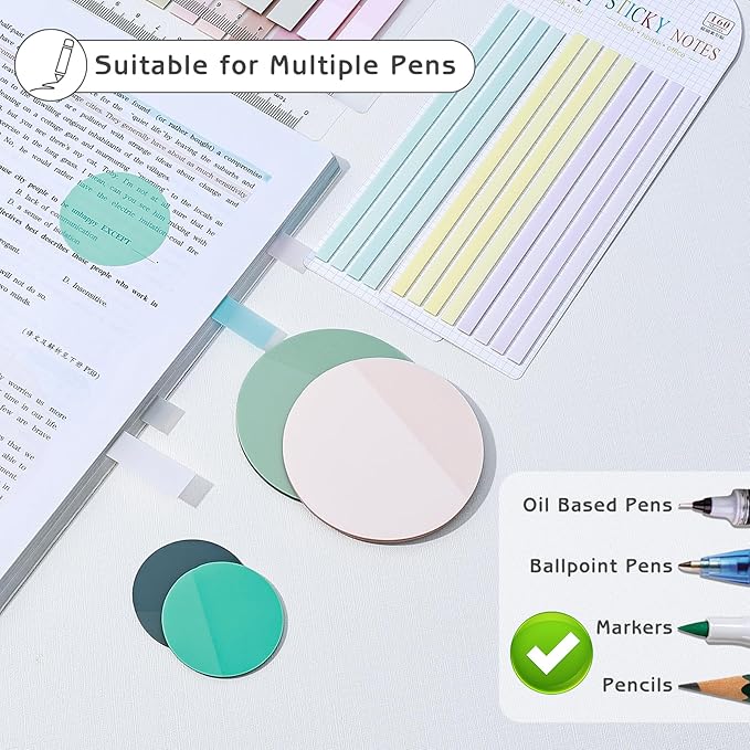 870 Sheets Transparent Sticky Notes, Clear 3 x 3 Round Sticky Notes with Marker, Waterproof Translucent Annotation Index Tabs for Bible Study Journaling Supplies