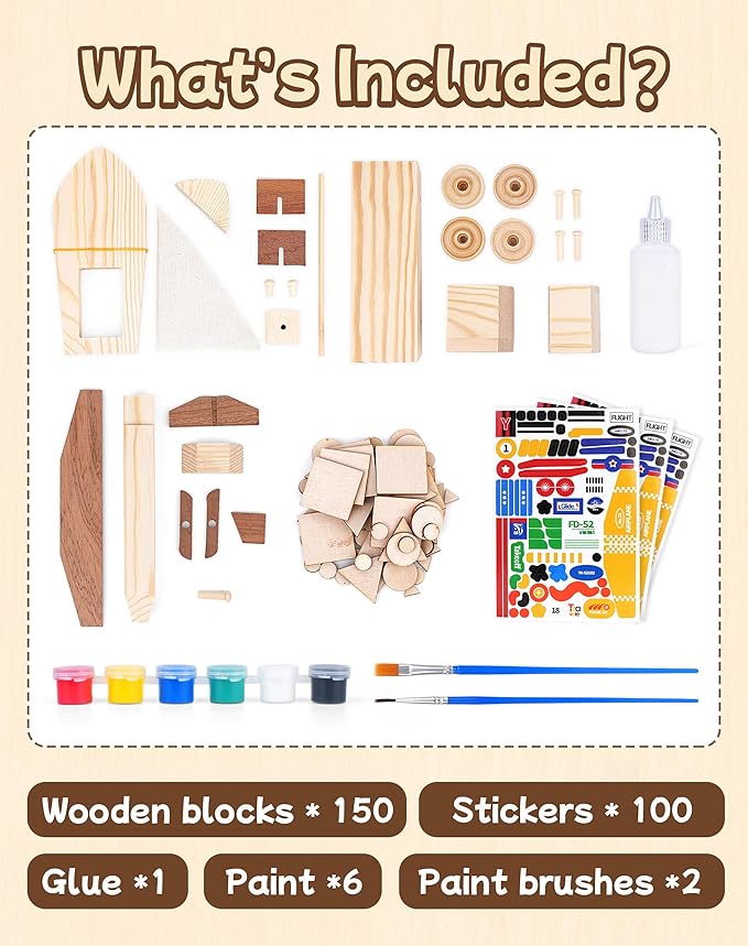 Wooden Build Paint Art Crafts Kit 3 Pack, Make Your Own Car Boat & Plane DIY Craft Toys for Kids Boys, STEM Educational Toy Set for Kids Ages 4-8, 8-12