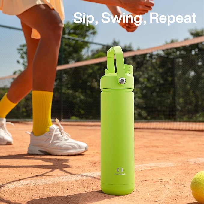 ENCOOL Insulated Water Bottle with Straw Stainless Steel Water Bottle, Leak-Proof, BPA-Free, Double Wall Vacuum Keeps Cold for 24 Hours for Sports, Travel, School (18 oz, Sharp Green)