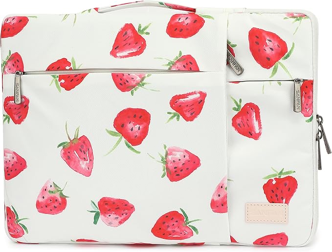360° Protective 3 Pockets Laptop Sleeve Case Bag with Handle for MacBook Air 15 inch,MacBook Pro 16 inch and 15.6 inch Screen Laptop (Strawberry)