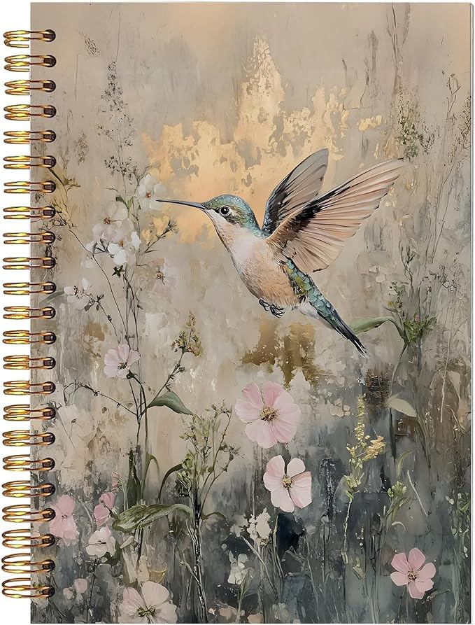 Vintage Hummingbird Bird Birding Spiral Notebook, Cottagecore Floral Bird Journal, Hummingbird Gifts for Women Journal, Birds Lover Gifts Notebook 5.5x8.3 Inch-390