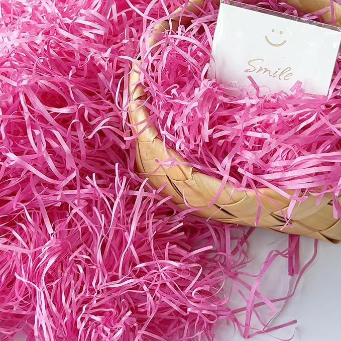 Raffia Paper Shreds, 100g Shredded Paper for Gift Box, Crinkle Cut Paper Shred Filler for Gift Wrapping & Basket Filling(Hot Pink)