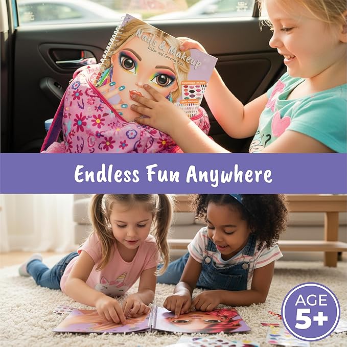 BSCOOL Nails & Makeup Sticker and Coloring Book for Girls Ages 4+ – 2 Pack – 240+ Removable Stickers – Nail Design & Makeup Activity Book – Creative Birthday Gift for Kids