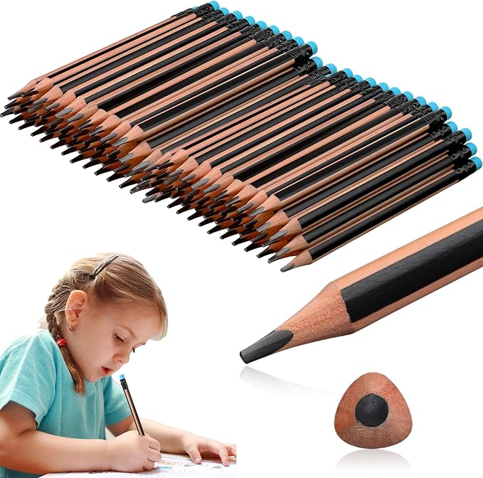 Seajan 96 Pcs 2b Jumbo Pencils, Big, Fat, Thick, Triangular Grip 7 Inch Large Pencils Refill with Eraser for Beginners Office Christmas Gifts(Black)
