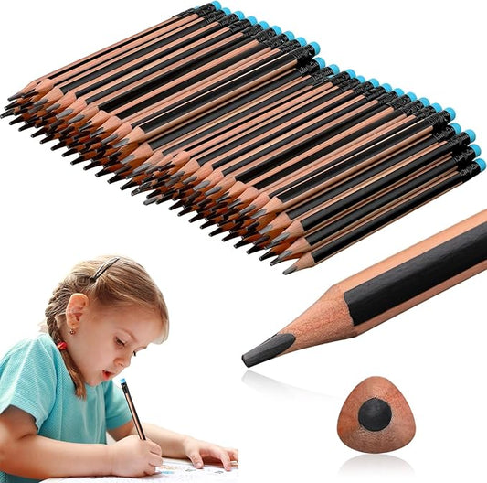Seajan 96 Pcs 2b Jumbo Pencils, Big, Fat, Thick, Triangular Grip 7 Inch Large Pencils Refill with Eraser for Beginners Office Christmas Gifts(Black)