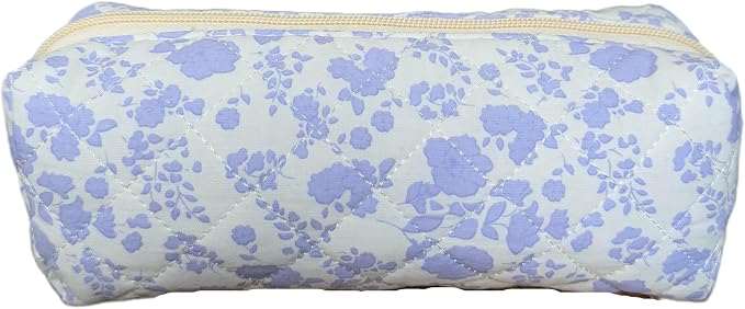 Cute Mini Quilted Makeup Bag for Women Travel Cosmetic Bags Lightweight Coquette Aesthetic Floral Toiletry Organizer Case (O-Purple)
