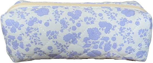 Cute Mini Quilted Makeup Bag for Women Travel Cosmetic Bags Lightweight Coquette Aesthetic Floral Toiletry Organizer Case (O-Purple)