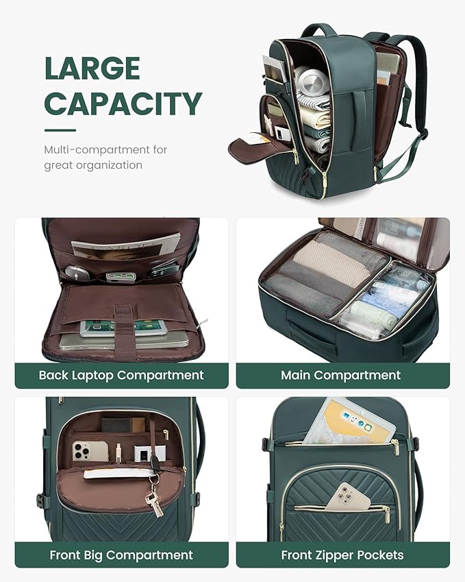 LOVEVOOK Large Travel Backpack for Women, TSA Carry on Backpack for Airplanes, 40L Personal Item Travel Bag fits 17" Laptop, Waterproof Carry on Bag Flight Approved with 4 Packing Cubes