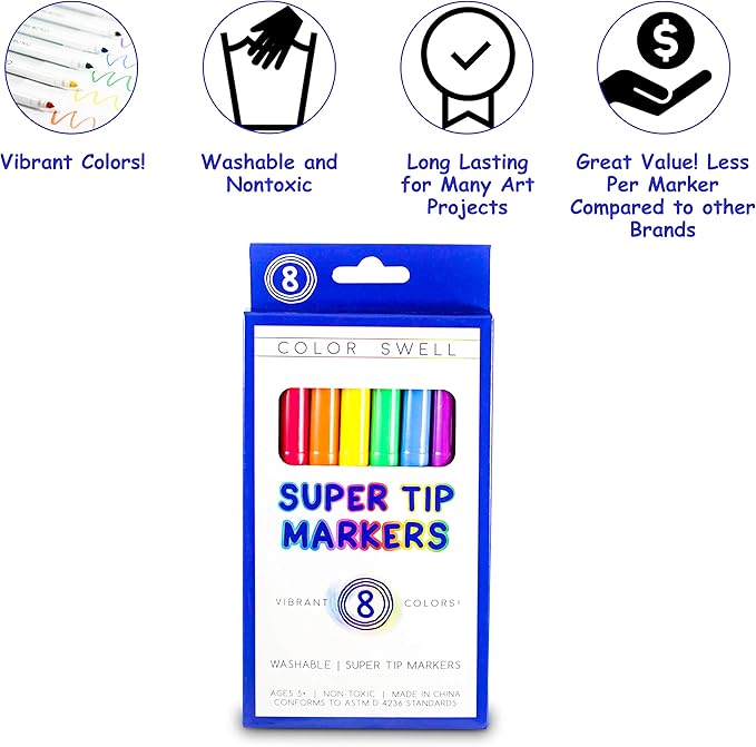 Color Swell Bulk Markers - 18 Packs 8 per Pack (144 Total) - Super Tip Bulk Markers