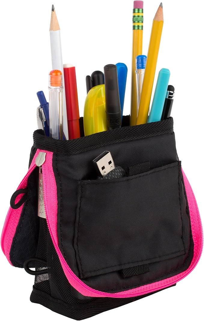 Five Star Pencil Pouch, Pen Case, Stand 'N Store Zipper Pouch, Fits 3-Ring Binder, Storage Organizer for Supplies Earbuds Chargers Cables Makeup, Navy/Pink (505160B-ECM)