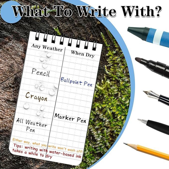 COIDEA Waterproof Notebook, 4 Pack Top-Spiral Pocket Notepad, 3" x 5" Weatherproof NotePad, All Weather Police Pocket Notebook Little Memo Steno Note Pads for Outdoor Office School Recording, Blue