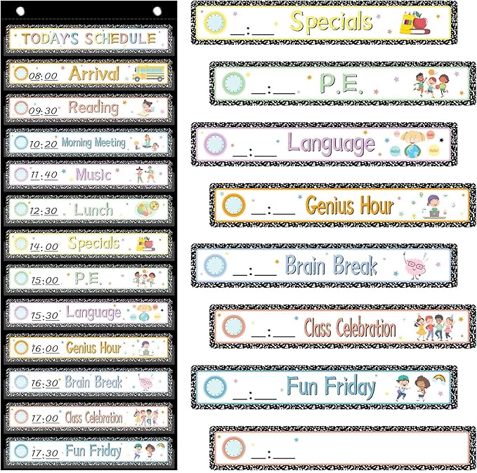 AmazingSpark Pocket Daily Schedule Pocket Chart Durable Visual Schedule Easy to Use Reusable for Classroom Office Home School Activity Reversible Chart for Sentence Strips