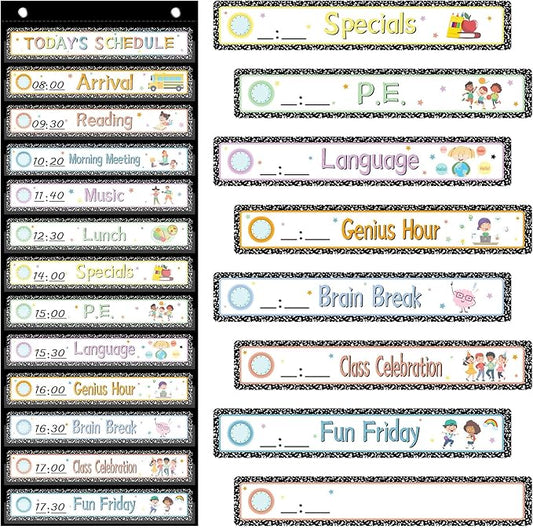 AmazingSpark Pocket Daily Schedule Pocket Chart Durable Visual Schedule Easy to Use Reusable for Classroom Office Home School Activity Reversible Chart for Sentence Strips