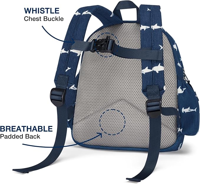 STEAMEDBUN Corduroy Toddler Backpack for Girls 2-4: Kids backpack for Boys Girls - 12 inch Preschool Kindergarten Backpacks - Blue Shark
