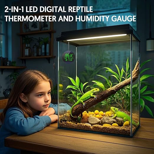 QZQ Reptile Thermometer and Humidity Gauge, Digital Display, 2-Pack Blue | LED Thermometer Hydrometer, Reptile Tank Accessories for Bearded Dragon, Crested Gecko, Snake, Lizard, USB Power Supply