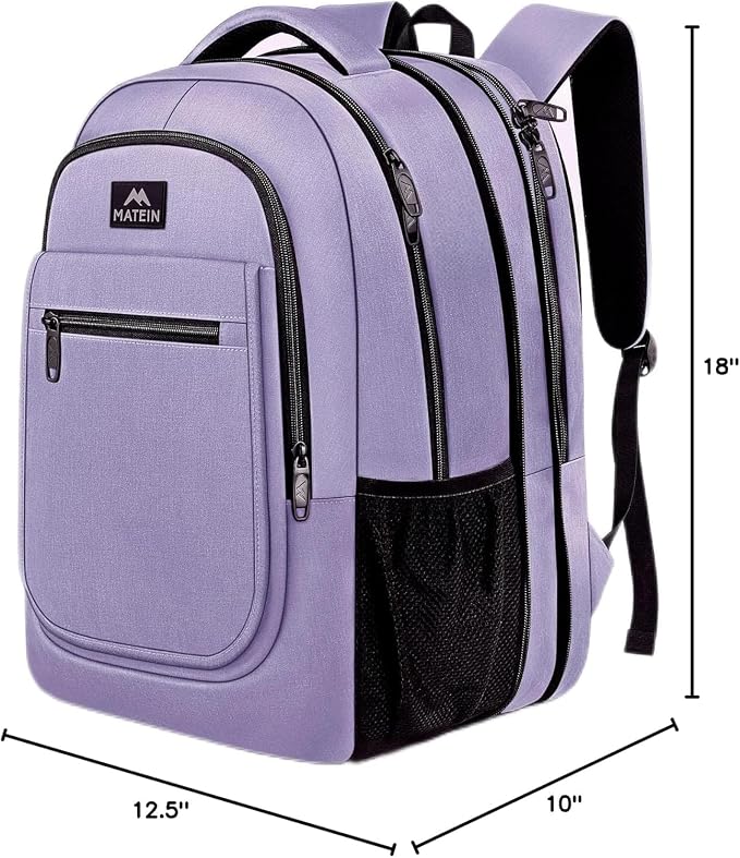 MATEIN Travel Backpack for Women, Expandable 15.6 inch Laptop Backpack | Anti Theft Computer Bag, Water Resistant Material, 29.5 - 36.8L, College, Business, Gift for Adults, Light Purple