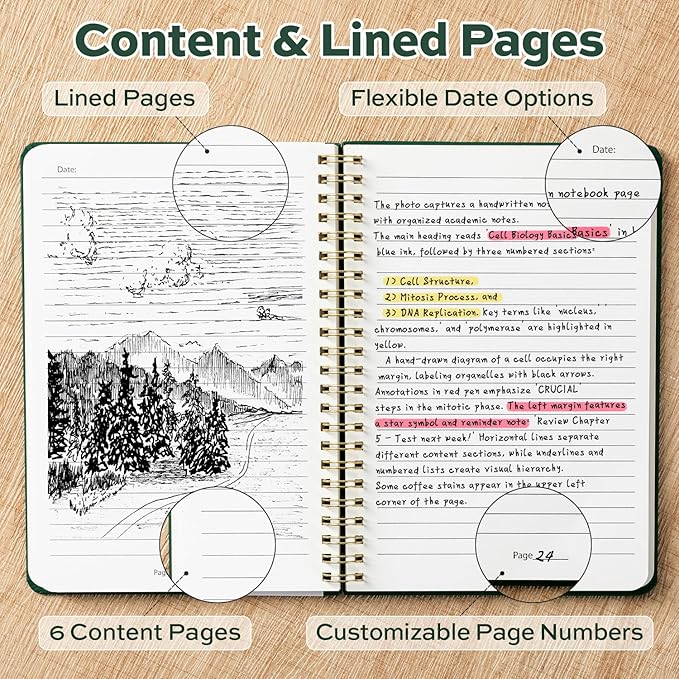 deli Dark GreenLined Spiral Journal Notebook, 160 Pages, A5 (5.5"x8") Hardcover Writing Notebook, College Ruled Spiral Bound Journal for Women & Men - Perfect for Work, School, Office & Note Taking