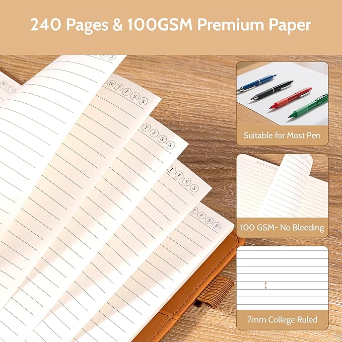 Yoment Refillable Notebooks for Work Discbound: Hardcover Notebook with 5 Subject Removable Dividers Tabs Colleged Ruled Large Journal for Writing Women Men 240 Pages,Brown