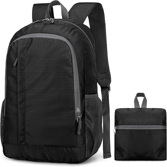 Ultra Lightweight-Packable-Hiking-Backpack Small Foldable Travel Camping Daypack Casual Outdoor Water-resistant 25L Backpacks (Black)