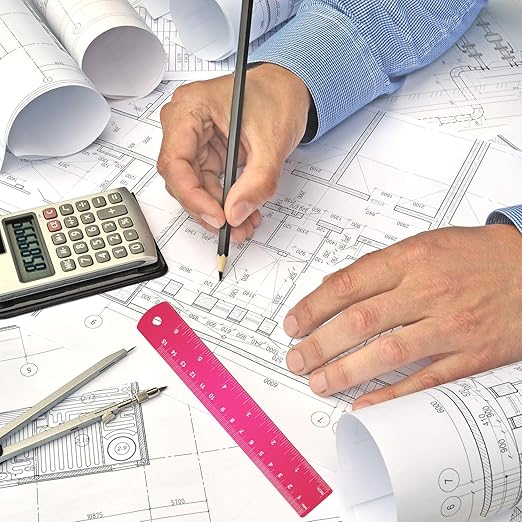 Stainless Steel Ruler and Metal Rule Kit with Conversion Table (Rose Red, 12 Inch, 6 Inch)