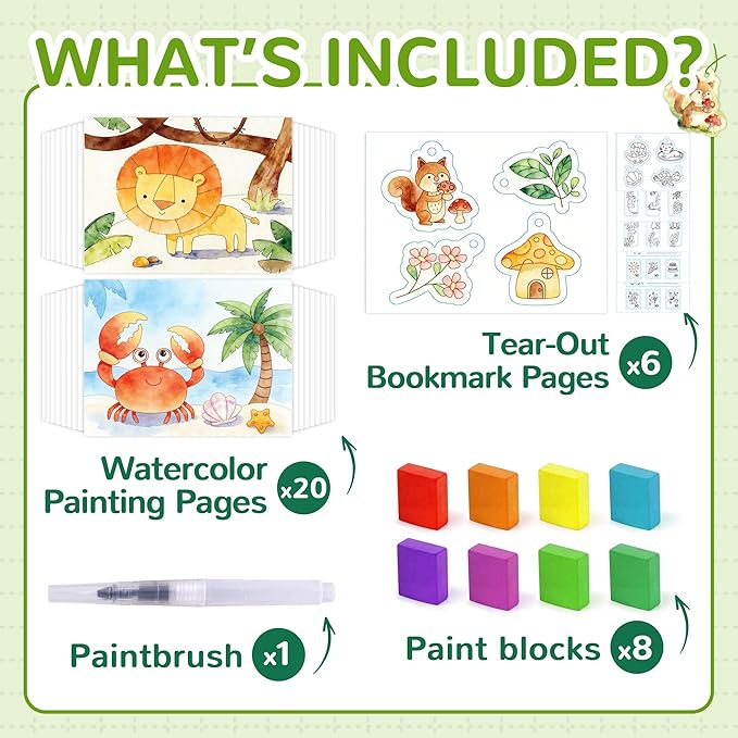 YPLUS Paint with Water Coloring Book for Toddlers, Mess Free Watercolor Painting Set with Brush, 26 Pages & 8 Color Palettes, DIY Art Craft Travel Toy Gift for Kids Ages 1-3 2-4 4-6 (Animals)