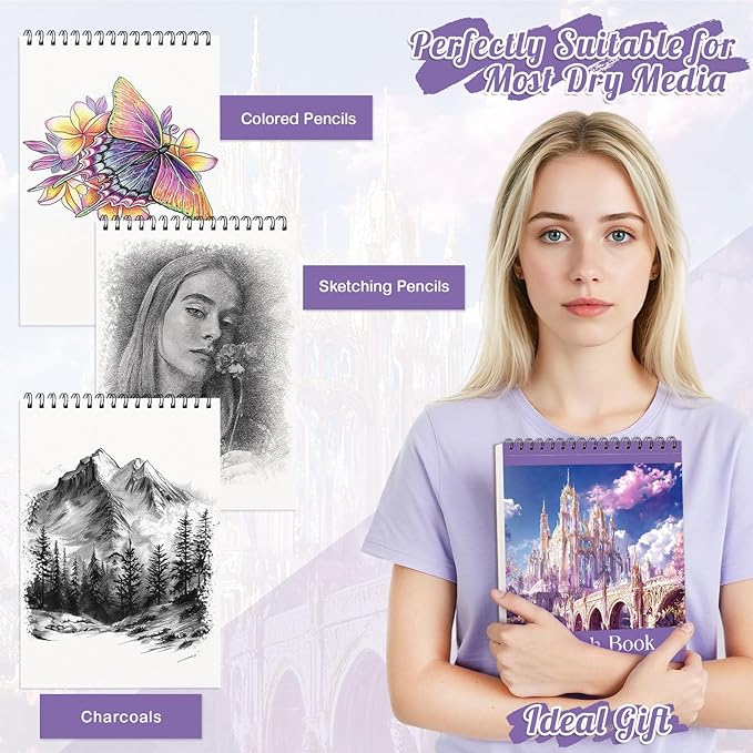 Sketch Book 8.5×11 inch, Spiral Bound Sketch Pad 100 Sheets (68lb/100gsm), Acid-Free Sketchbook for Drawing Painting Sketching, Art Paper Drawing Supplies for Teens Adults Artists Ideal Gifts（Purple）
