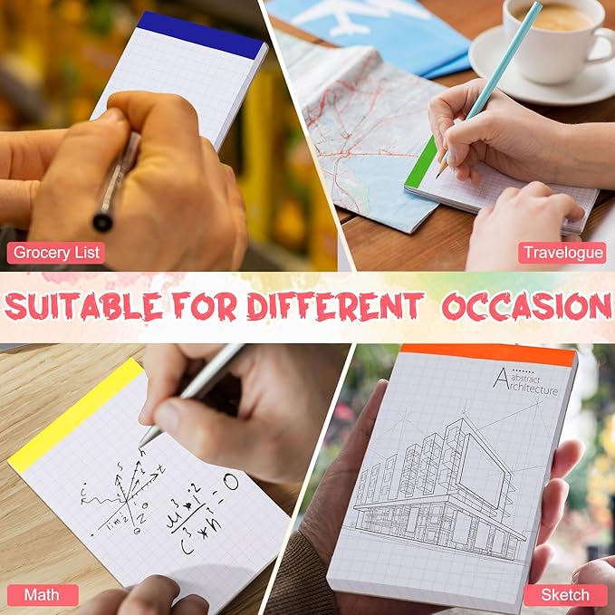 Tenceur 16 Pcs Graph Notepads 3 x 5 Inch Small Graph Grid Math Notebooks Pocket Lined Graph Memo Pads Scratch Pads Mini Writing Pads with 100 Pages Pads for School Classroom Supplies Homework