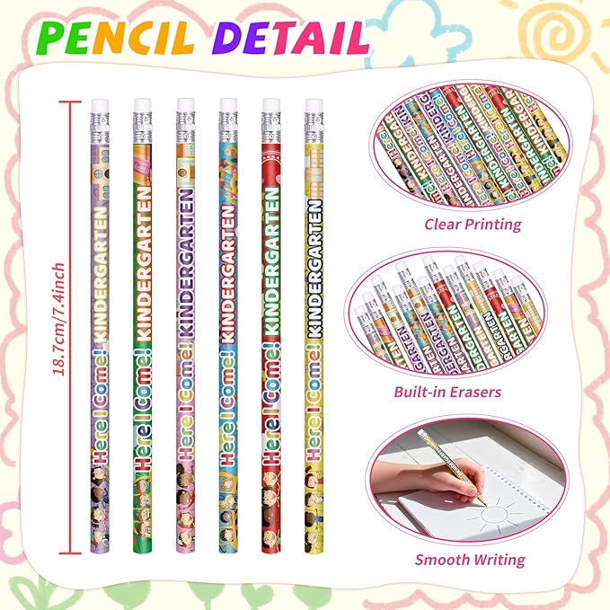 Kindergarten Pencils Colorful Birthday Pencils Fun Inspirational Pencil Back to School Pencil (60)