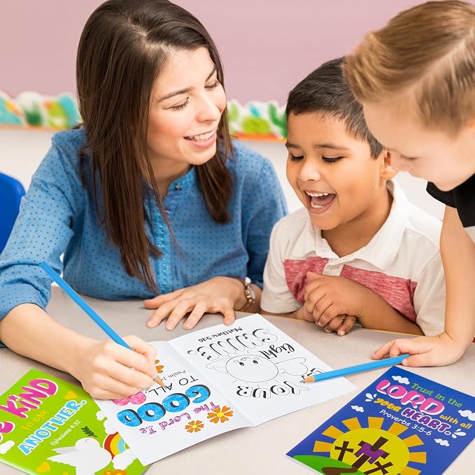 24Pcs Bible Coloring Books Religious Theme DIY Color-in Pages with Inspirational Words Drawing Holiday Christian Activity Supplies for Sunday School Classroom Rewards Artwork Gift for Kids