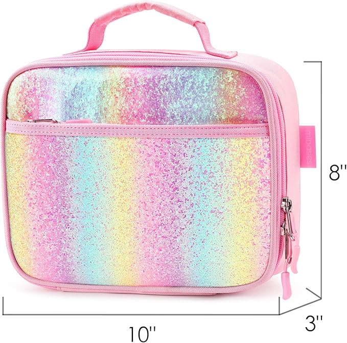 mibasies Kids Lunch Box for Girls Toddler, Insulated and Reusable Lunch Bag for School, Pink Blue Rainbow