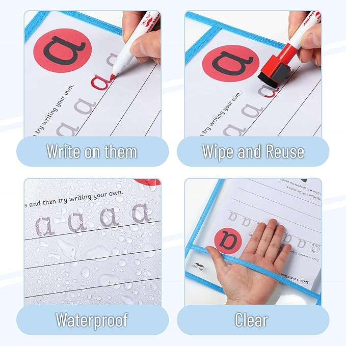Mr. Pen- Reusable Dry Erase Pocket Sleeves, 10" x 14", 6 Pack, Ocean Breeze Color, Clear Plastic Paper Sleeves, Ticket Holders, Clear Plastic Sheet Protectors, Teacher, School, Classroom Supplies