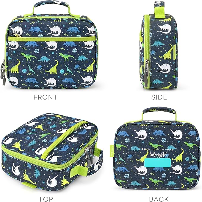 mibasies Kids Lunch Box for Boys Toddler, Insulated and Reusable Lunch Bag for School, Galaxy Dinosaur